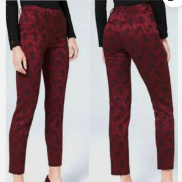 White House Black Market Pants - WHBM The Slim Ankle Pant - Red with Black Florals Sz 10